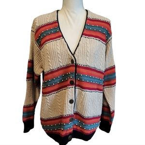 Vintage 90's Russ Beaded Silk Blend Beaded Button Up Cardigan